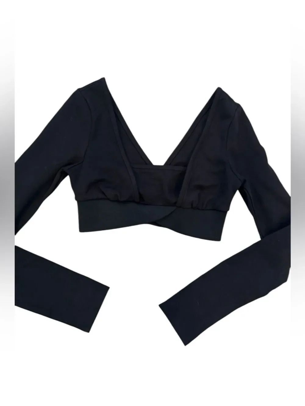 For Love & Lemons Black Deep V Long Sleeve Cropped Top XXS